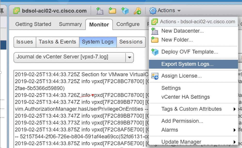 Log del sistema vCenter