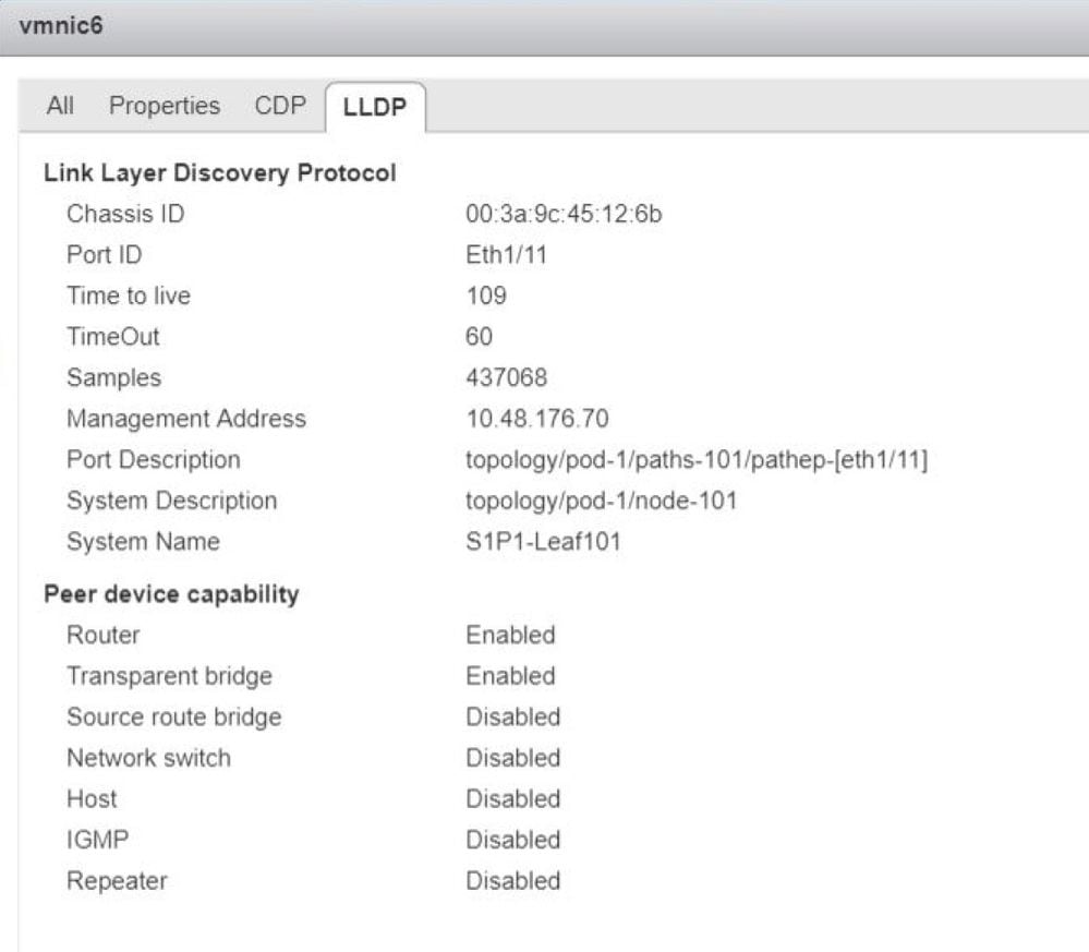 Información LLDP desde la perspectiva del host de vCenter