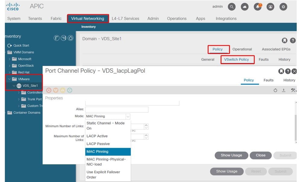 Port-Channel-PO-Richtlinie in VMM-Domäne