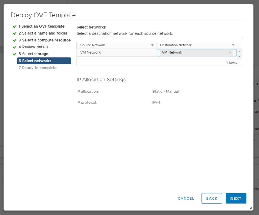 Sélectionnez Network vCenter