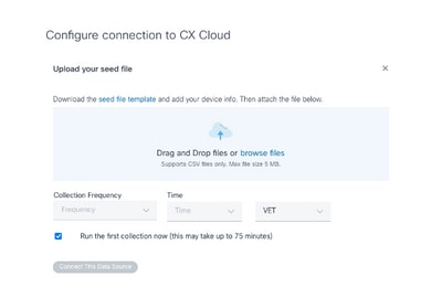 Finestra Configura connessione a CX Cloud