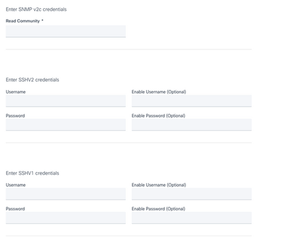 Identifiants SNMP v2, SSHV2 et SSHV1