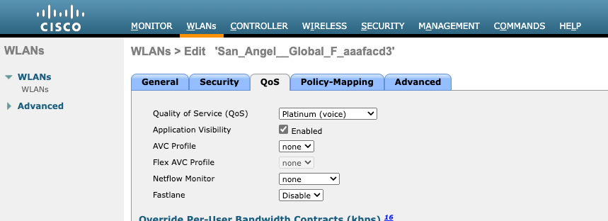 WLC GUI Netflow Config Flow Monitor 올바른 옵션