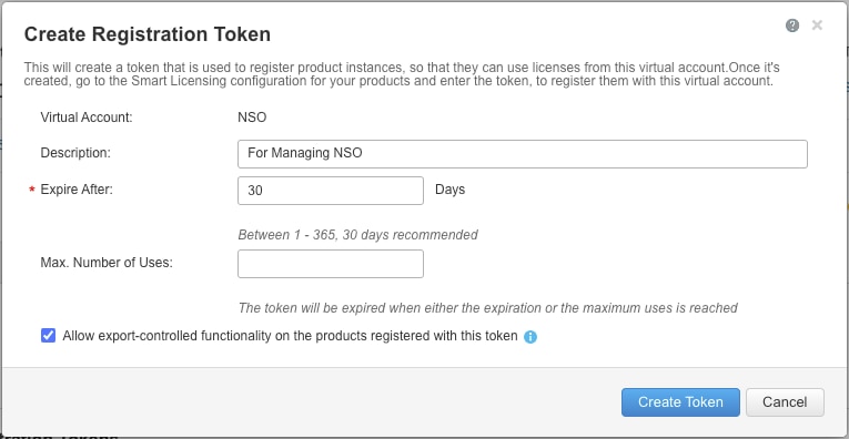 Crea token di registrazione