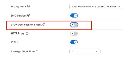 ユーザーパスワードメニューの表示