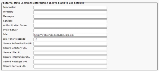 Phone configuration page displaying Idle configuration.