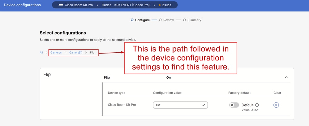 カメラControl Hubのカメラ[n] Flip機能設定