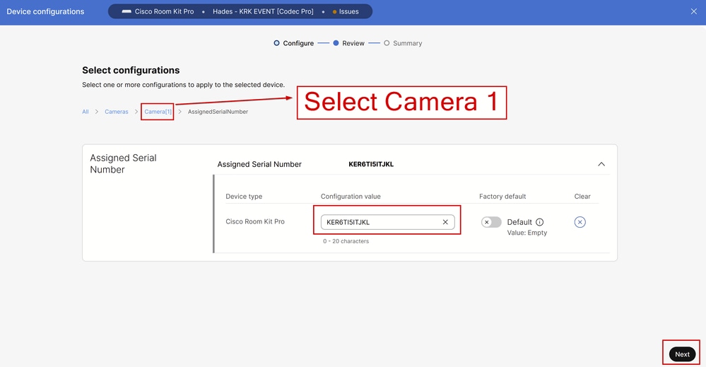 Camera’s [n] Toegewezen serienummer configuratie in controlehub