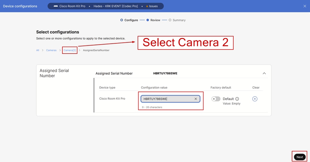 Camera Camera [n] AssignedSerialNumber設定(Control Hub)