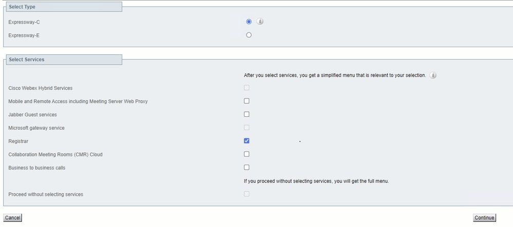 opciones de configuración del servicio