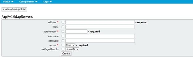 Página Integração LDAP do CMS - Criar Novo Servidor LDAP