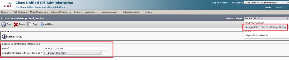 Atribuição de acesso de API ao grupo AXL