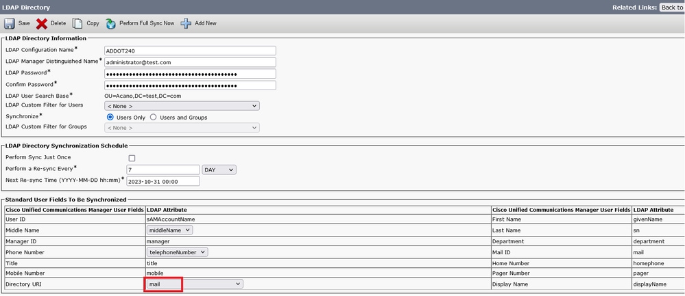 CUCM LDAP 컨피그레이션 2