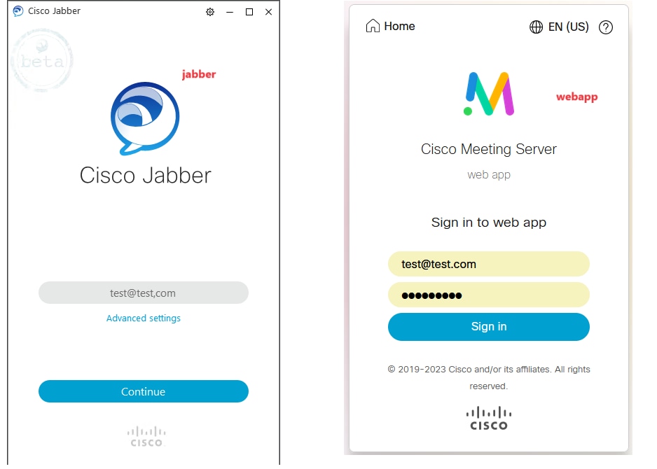 Inicio de sesión de usuario en Jabber y Webapp