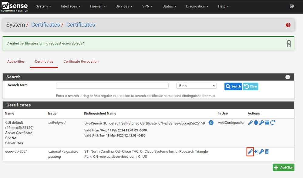 pfSense GUI - Certificate Import