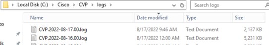 Collected CVP Log Files at Location C:\Cisco\CVP\logs