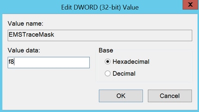 Edit the EMSTraceMask and Set the Value to f8