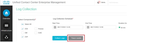 UCCE Log Collection Schedule for Trace Levels