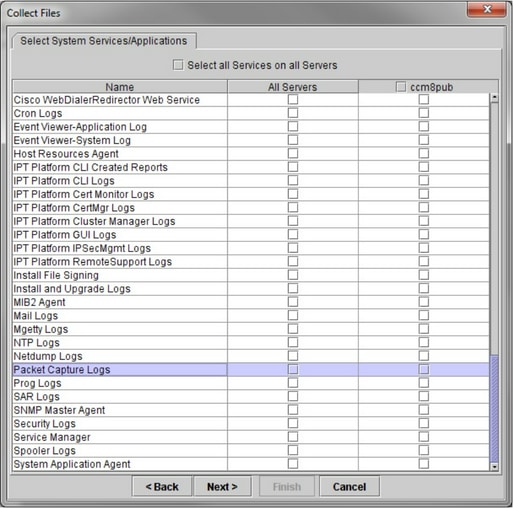 Selecionar Logs de Captura de Pacotes no Servidor em que a Captura foi Executada