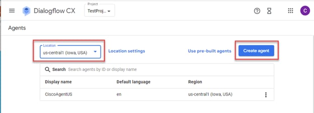 Create Dialogflow CX Agent