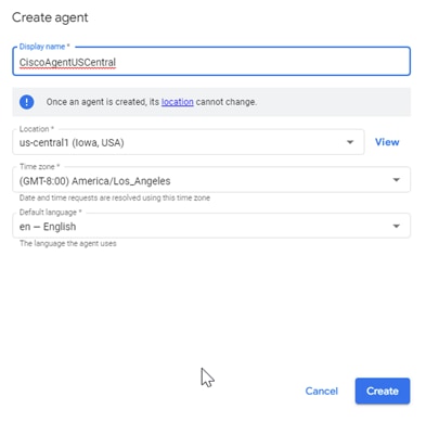 Create Dialogflow CX Agent