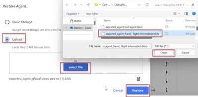 Select File to Import Agents