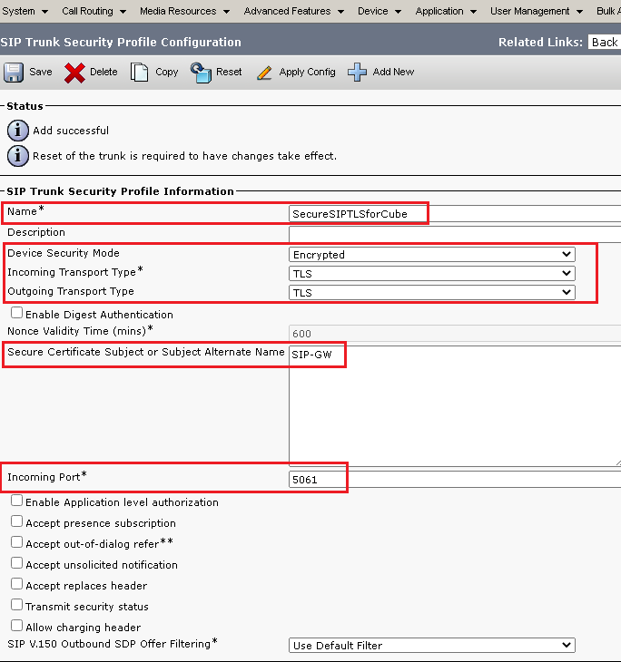 Add CUCM SIP Trunk Security Profile for CUBE