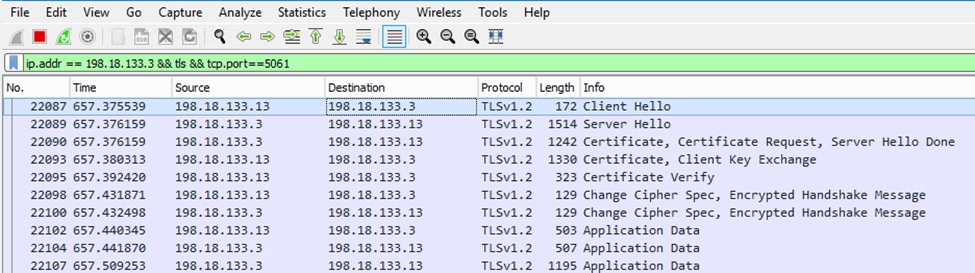 Packet Capture Filtering Secure SIP Signals between CVP and CUCM