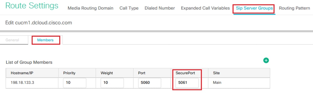 Setting secure SIP Port for CUCM Server Group