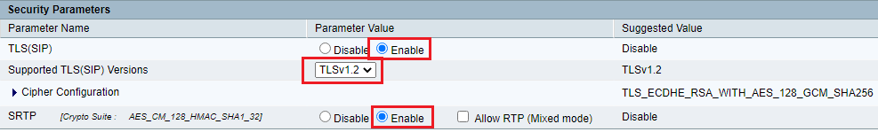 VVB Security Parameters