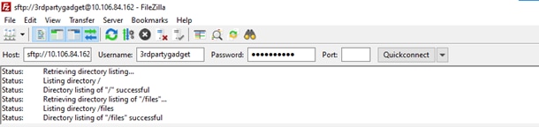 Interface de login do Filezilla