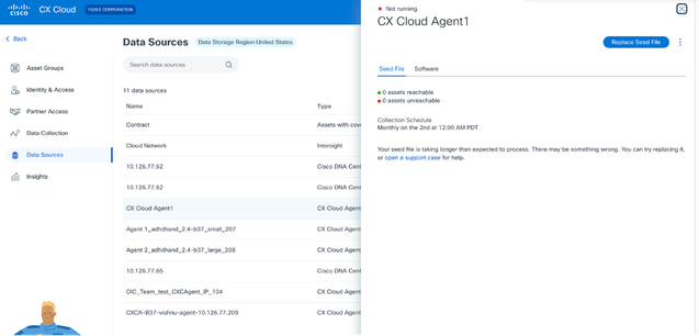 Fenêtre Détails de CX Cloud Agent