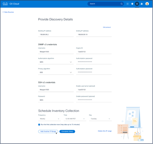 Proporcionar detalles de descubrimiento y programar secciones de recopilación de inventario