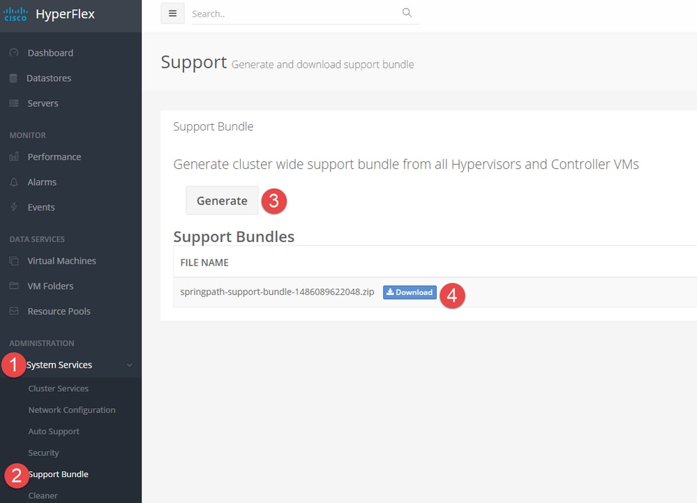 HyperFlex Data Platform Support Bundle -Hyperflex Cluster UI Method (Pre Version 2.5)