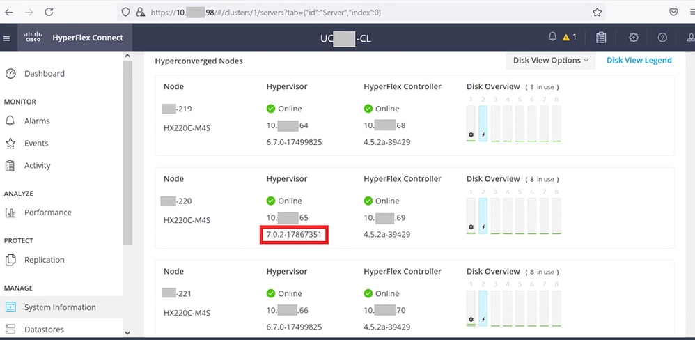 HX Connect ESXi Version