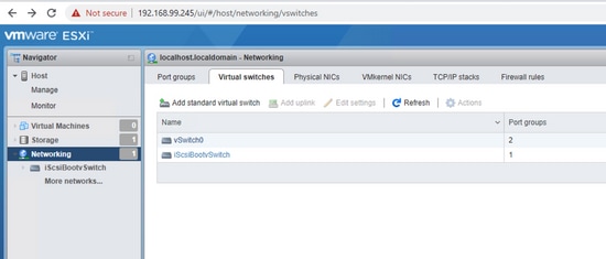 Boot from iscsi Target with MPIO - Navigate to virtual switches