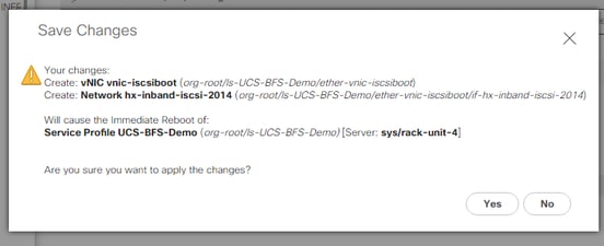 Configure UCS - Save changes prompt