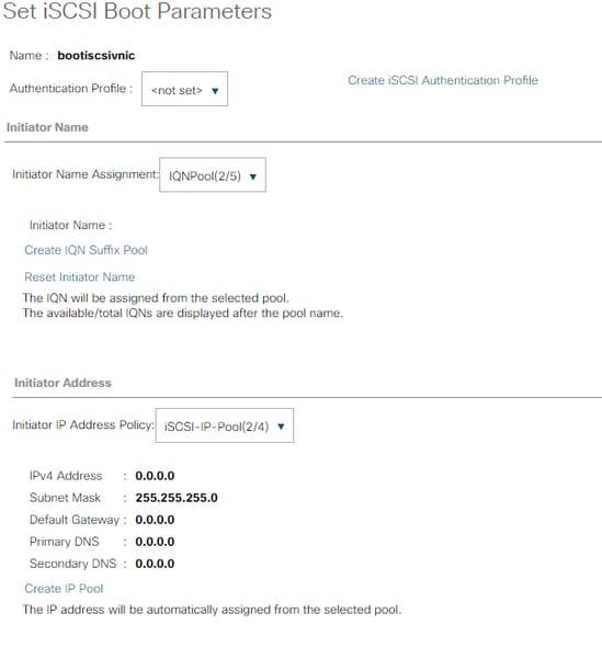 Configure UCS - Set iscsi boot parameters