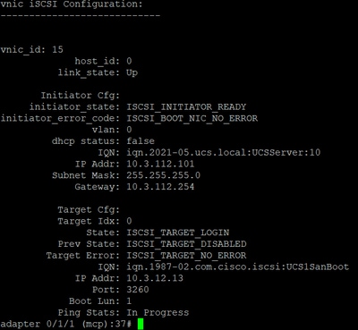 Troubleshoot isci boot on UCS - Iscsi_get_config