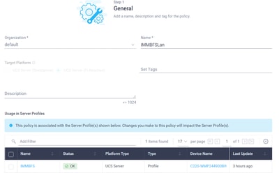 Configure IMM - Configure lan connectivity policy name