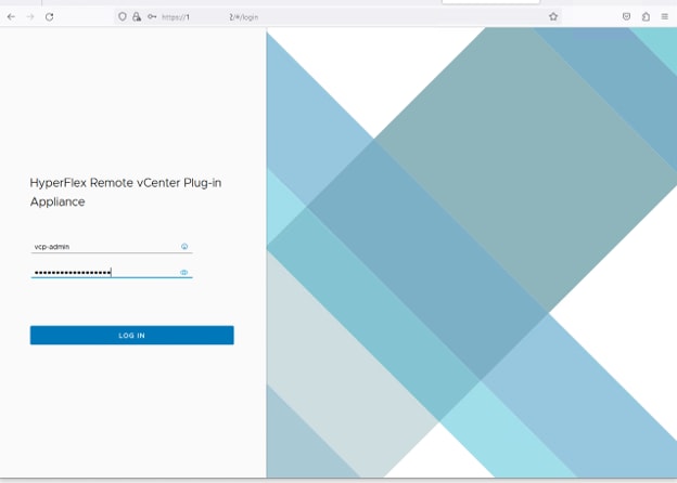 Écran de connexion de l'appliance de plug-in vCenter distant Hyperflex