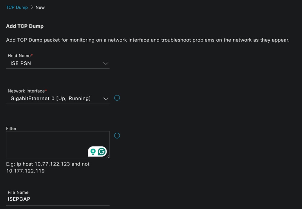 Creación de volcado TCP