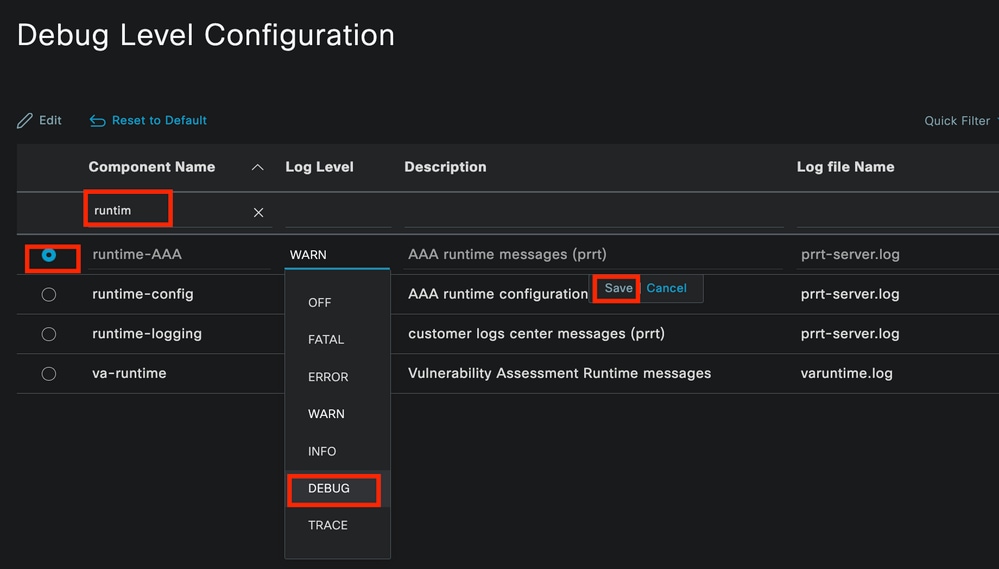 Configuration du composant AAA d'exécution