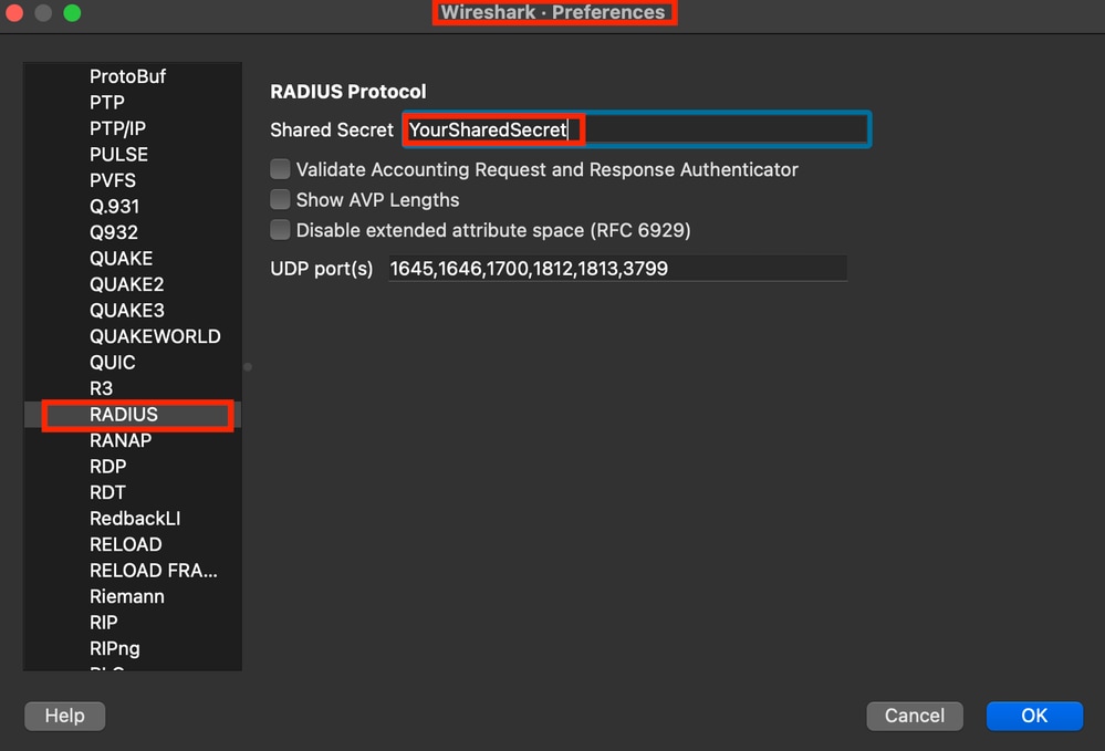 Wireshark Radiusオプション