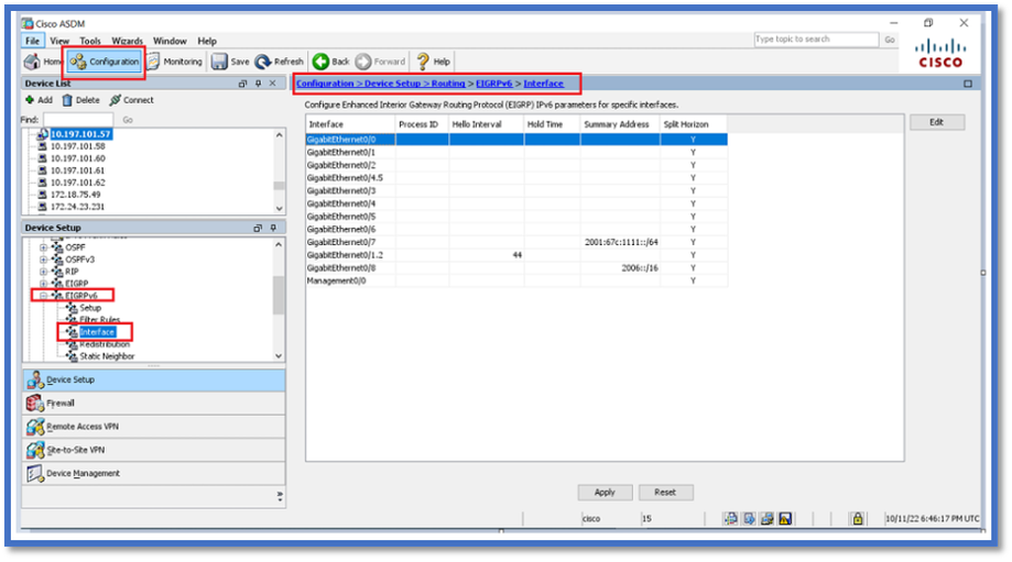 EIGRPv6-configuratie in interface