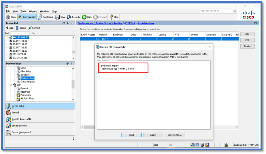 Redistribute Routes Configuration Step 2