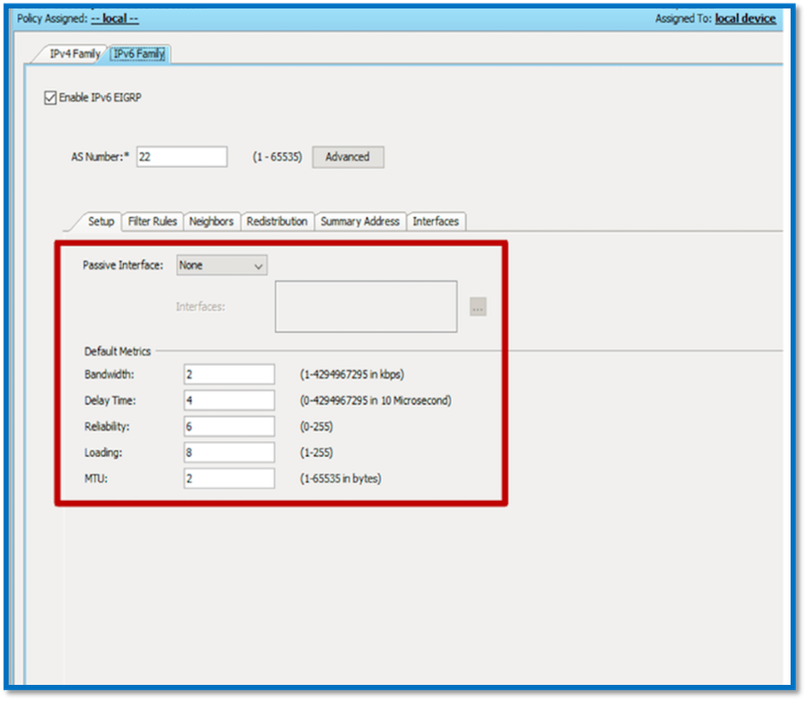 تمكين دعم EIGRP IPv6