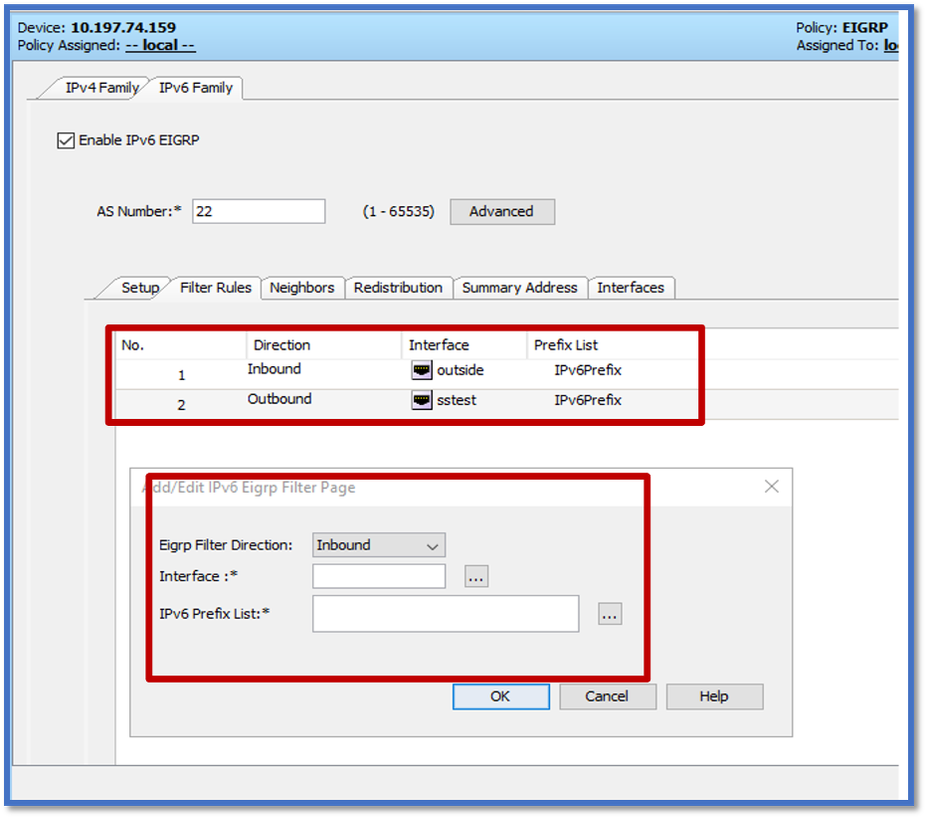 EIGRP IPv6 setup-tabblad