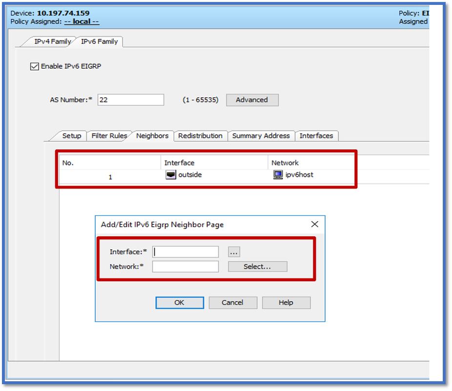 EIGRP IPv6过滤器规则选项卡