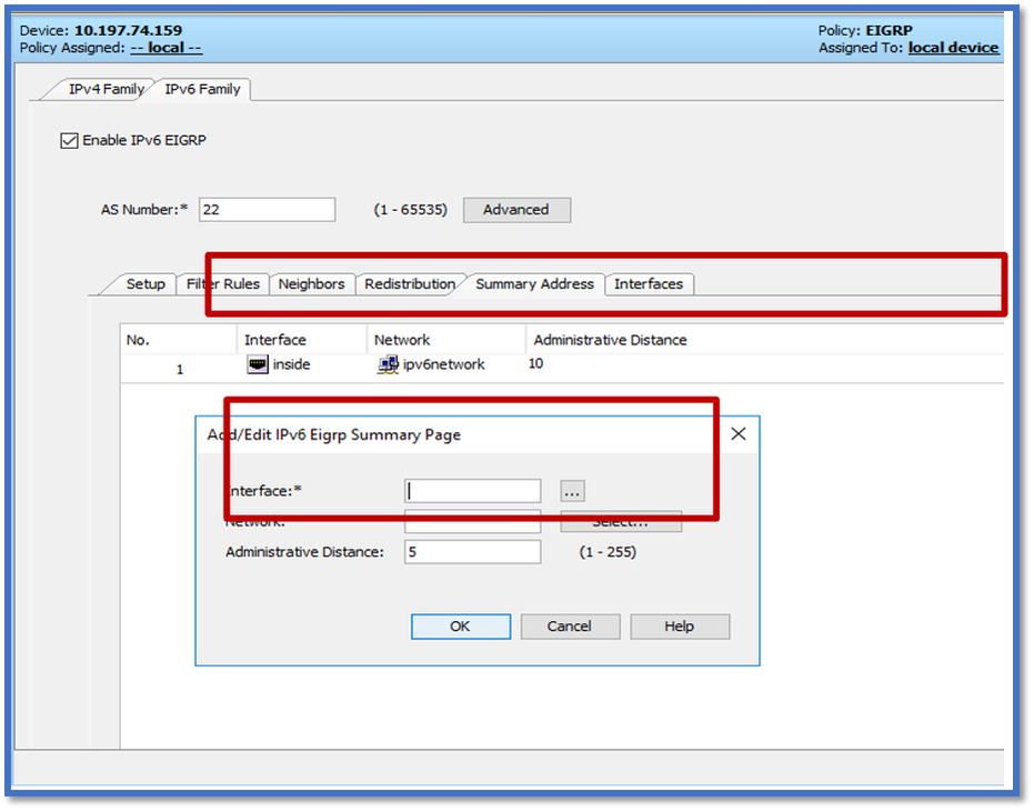 EIGRP IPv6 Redistribution Tab